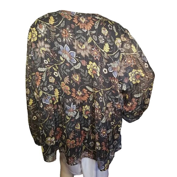 Frye & Co Black Multicolor Floral Semi Sheer Lined Top Blouse 3X Sparkle     T36 - Picture 3 of 14